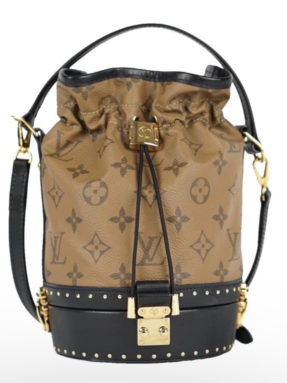 Louis Vuitton Brown Monogram Bucket Shoulder Bag with Black Trim